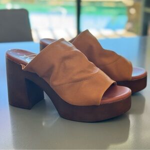 Rebels Tan Platform Mules with Leather Straps